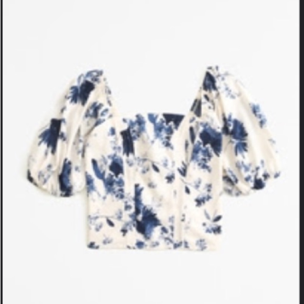 Abercrombie Floral Puff Sleeve Crepe Squareneck Top